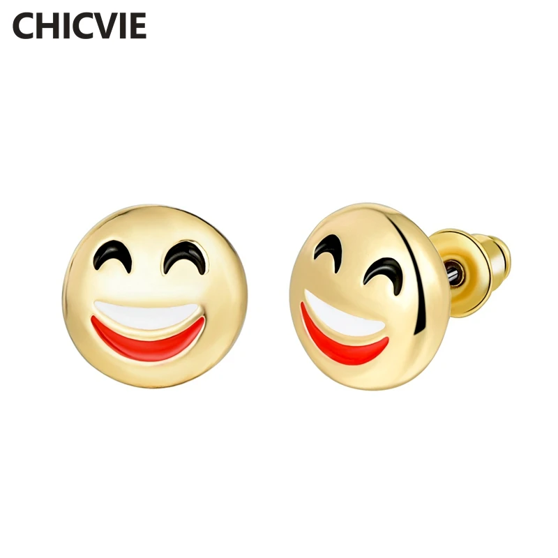 CHICVIE Модный Бренд Небольшие Серьги Для Женщин Этническая Позолоченные Emoji