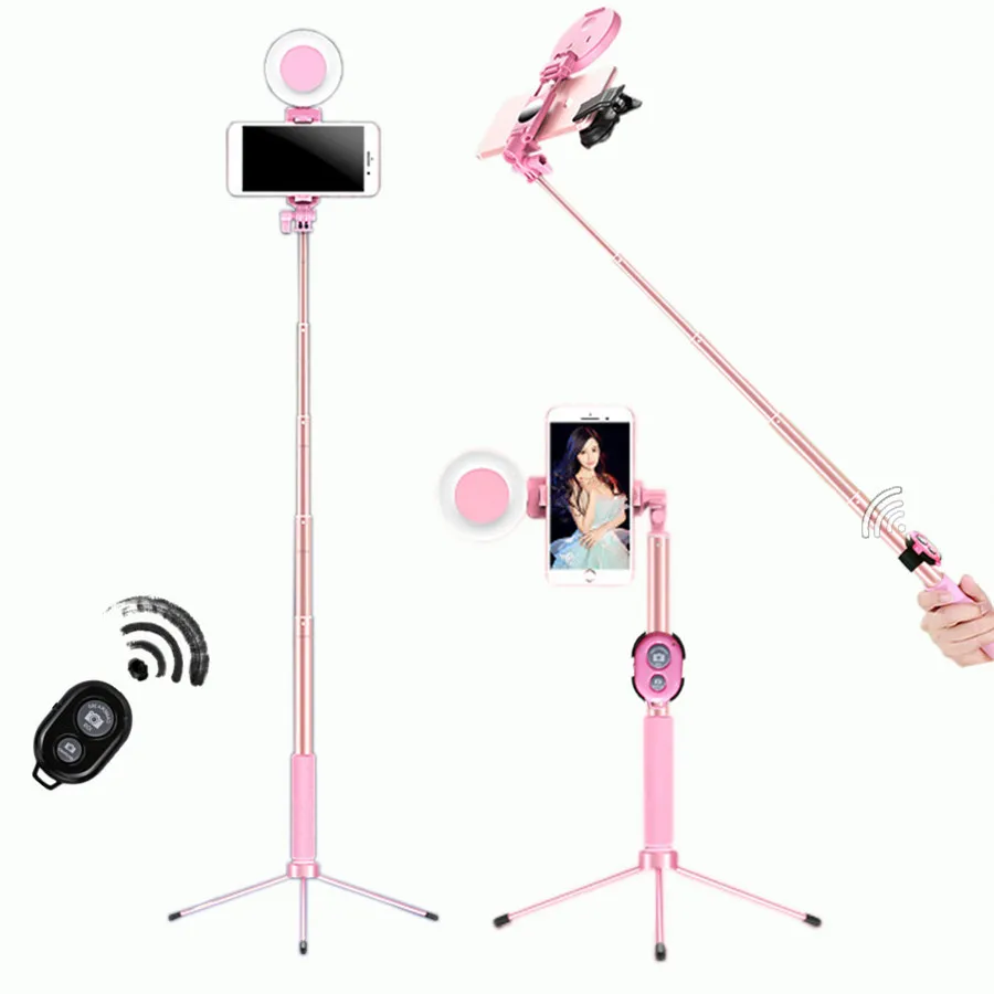 

1.2m 1.7m Extendable live Tripod Selfie Stick LED Ring light Stand 4 in 1 With Monopod Phone Mount for iPhone Android SmartPhone