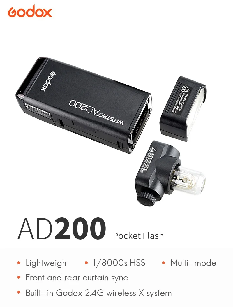 Карманный флэш-светильник GODOX AD200 ttl 2,4G 1/8000s HSS с двойной головкой 200Ws с литиевой батареей 2900mAh с беспроводной системой X 2,4G