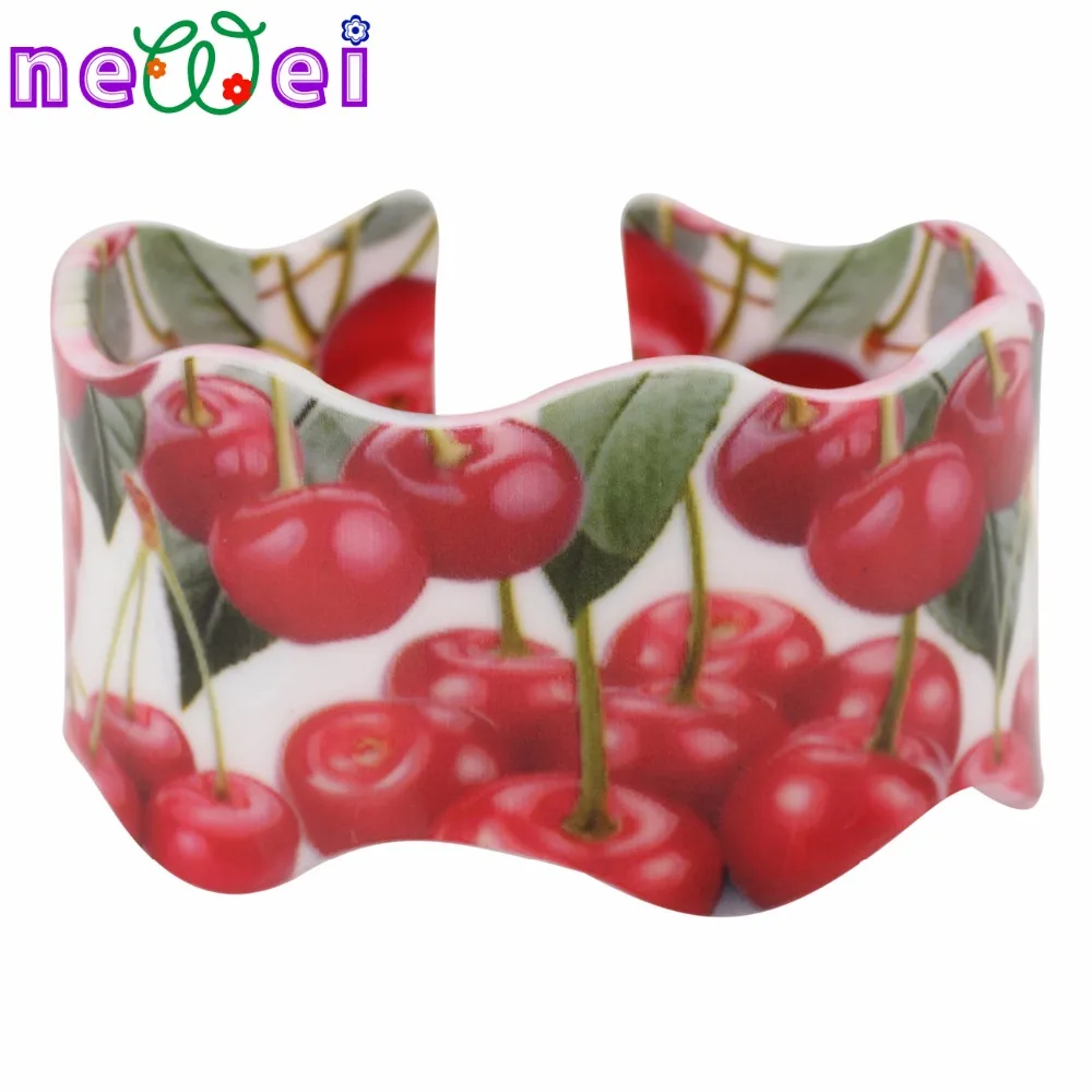 NEWEI сладкий акриловые Cherry узор широкие браслеты на запястье новости моды Фрукты