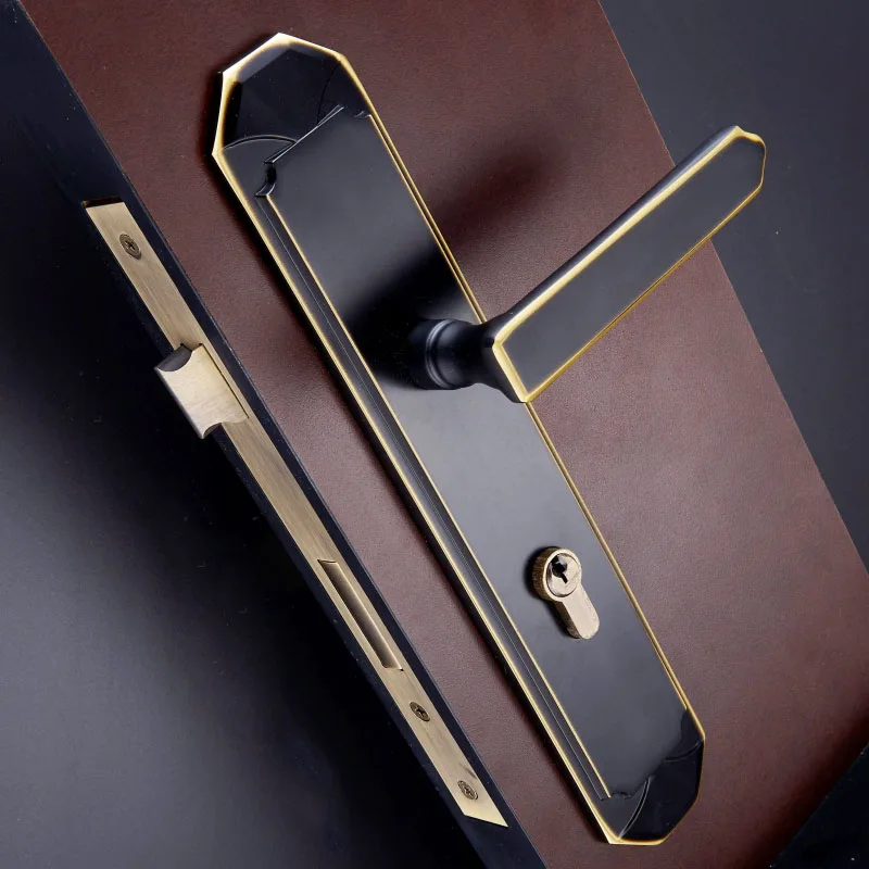  Modern Entrance Door Handle Lock Set Solid wood interior door lock with key Solid Brass Material Bl - 33041453307