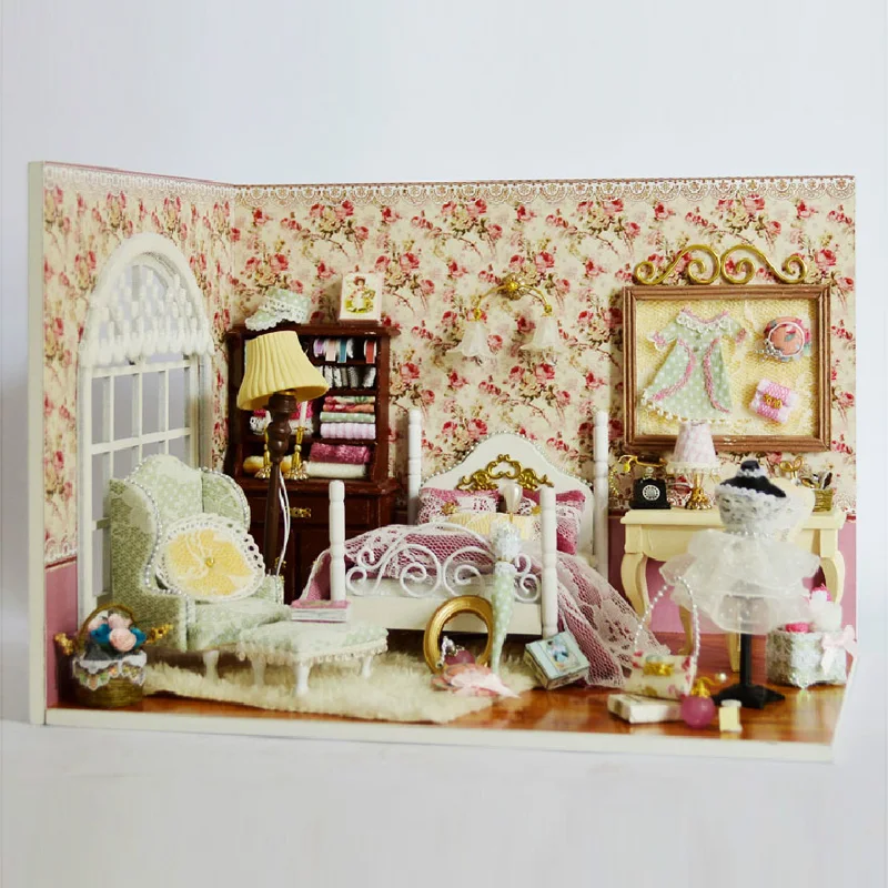 

Cute Room DIY DollHouse Miniature With Furnitures Handmade Doll House 3D Wooden Model Assembled Toys For Kids Sunshine V006 #E