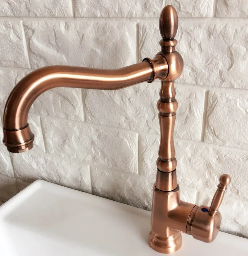 Swivel Spout Water Tap Antique Red Copper Single Handle Single Hole Kitchen Sink & Bathroom Faucet Basin Mixer Tap anf415