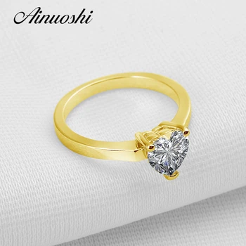 

AINUOSHI 1 ct Heart Cut Classic Solitaire Ring 14K Solid Yellow Gold SONA Simulated Diamond Wedding Engagement Ring for Women