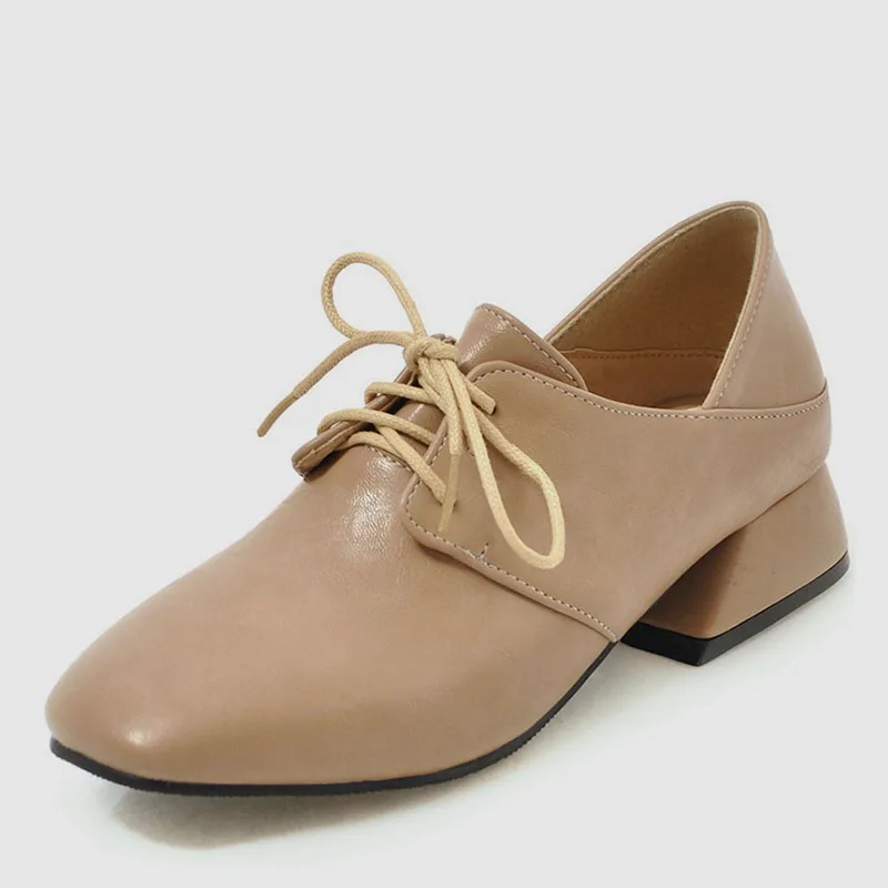 SARAIRIS/брендовые дизайнерские размера плюс; большие размеры 32-48, на шнуровке, квадратный носок женская обувь Повседневное вечерние офисные Туфли-лодочки на весну-осень - Цвет: apricot