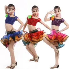 Стиль, костюмы для латинских танцев для девочек, сексуальное кружевное с короткими рукавами, топ+ юбка, комплект из 2 предметов для латинских танцев для девочек, костюмы для латинских танцев
