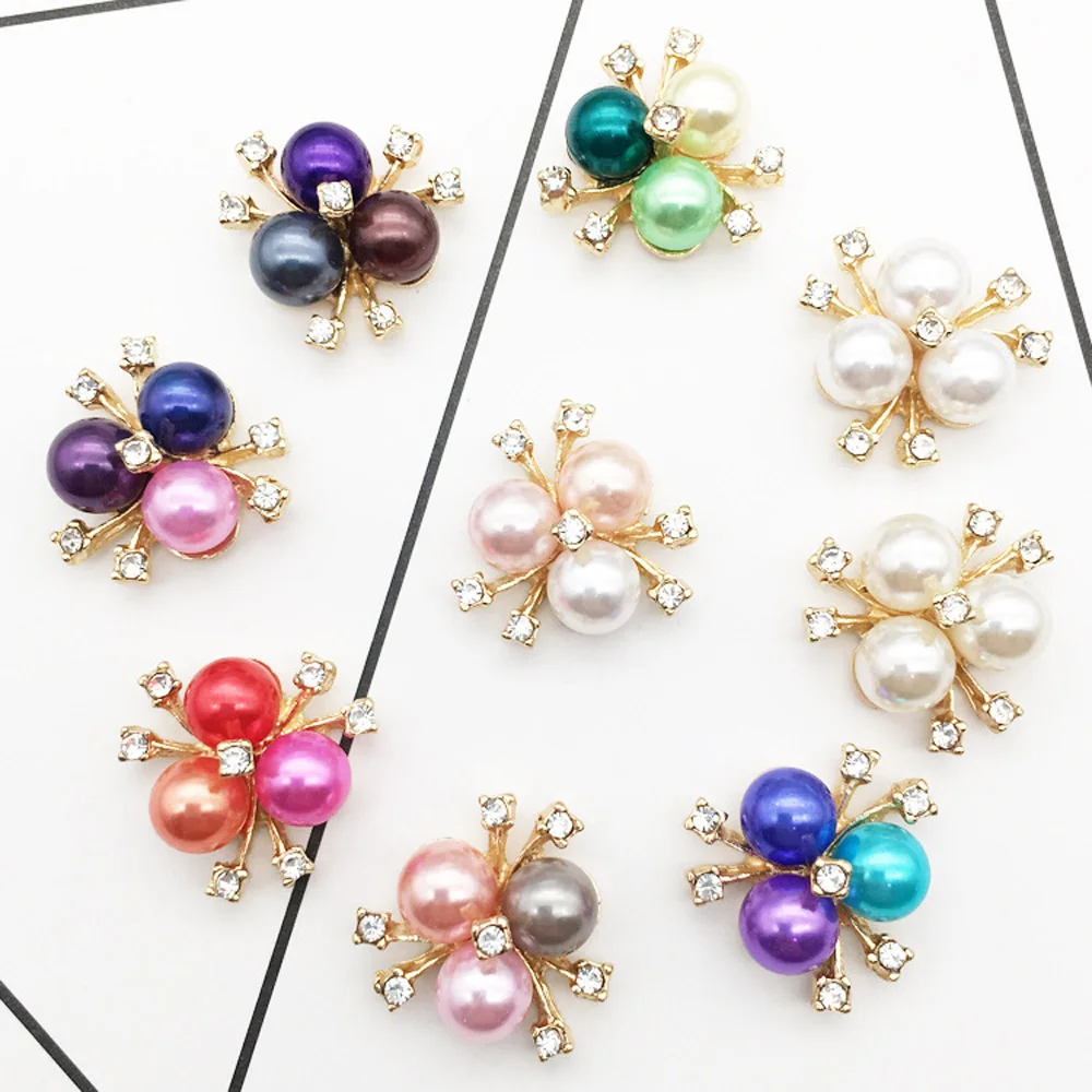 

10pcs/lot 9 Colors 20mm Pearl Rhinestone Buttons for Craft Wedding Invitation Card DIY Girl Hair Bowknot Metal Decorative Button