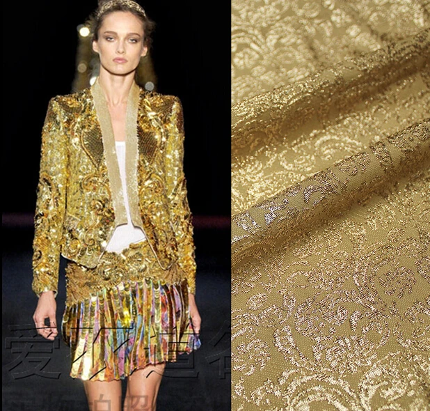 

Italy shiny gold thread imported high-grade jacquard silk fabric DIY handmade suit jacket fabric
