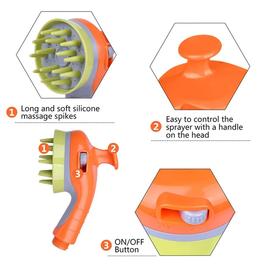 3-в-1 животное Массажная щетка для ванны Pet инструмент для купания удобный массажер для собак кошек лошадь специальный душ опрыскиватель расческа для собаки гребень - Цвет: orange