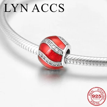 

Fashion 925 Sterling Silver like crystal CZ strip fine red Enamel Beads Jewelry making Fit Original Pandora Charm Bracelet