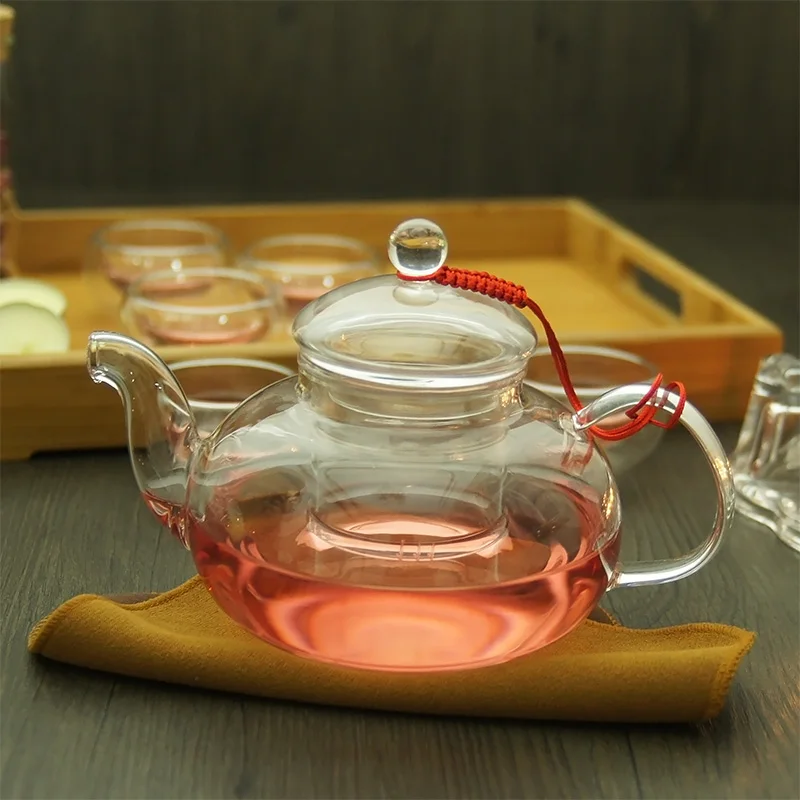 Креативный термостойкий стеклянный чайный набор, пузырьковый чайный горшок, чашка, набор прозрачных стеклянных цветов, чайный горшок, чашка, блюдце, набор