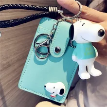 

2018 Women Cartoon Snoopy ID Card Holder Bags Keychain Cute School Bank Card Set Card Package Bag With Key Ring