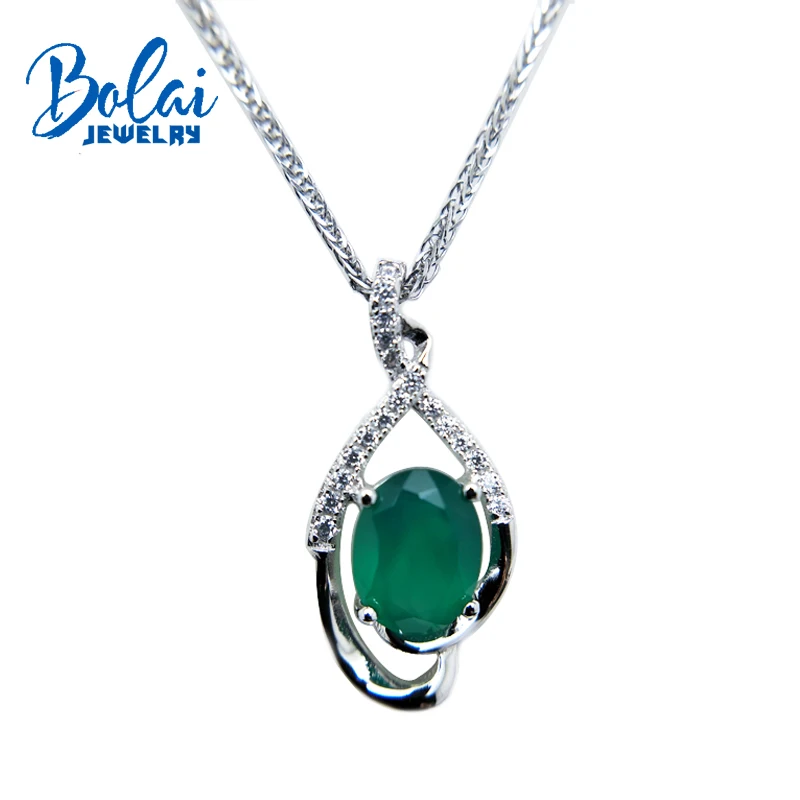 

Bolaijewelry,classic pendant necklace natural green agate and green amethyst fine jewelry for women anniversary party gift