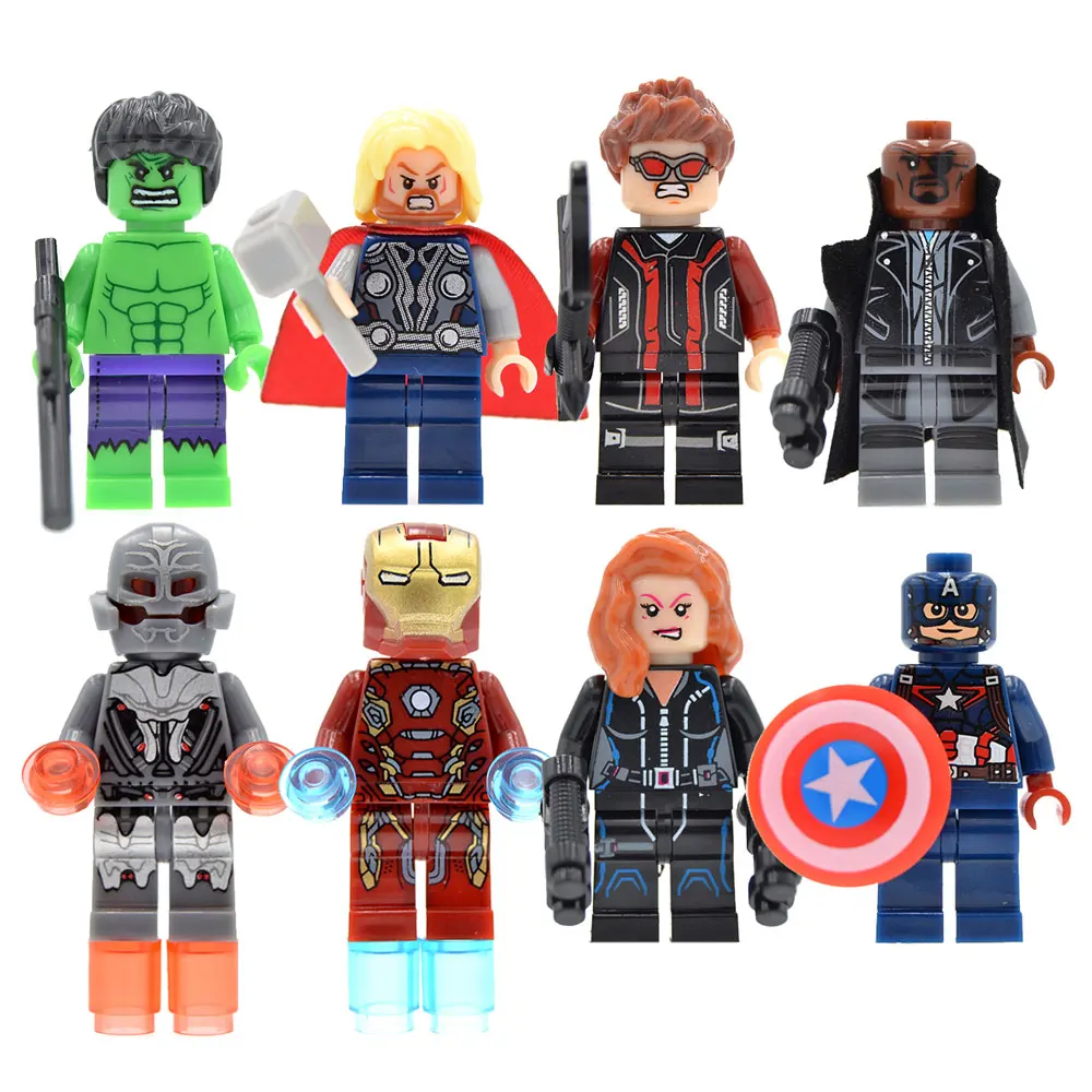 

8PCS Mini Dolls Set Action Figures Bricks Super Heroes Avengers Captain America Hulk Ultron Hawkeye Building Blocks Kids Toys