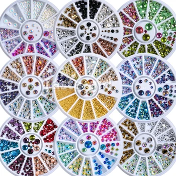 

Multi-size Glass Nail Rhinestones For Nails Art Decorations Crystals Strass Charms Wheel Partition Mixed Size Rhinestone Set