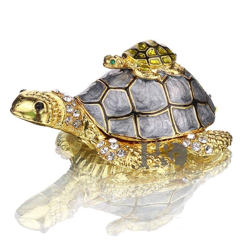 

H&D 3inch Turtle Trinket Jewelry Box with Sparkling Crystals,Hinged Trinket Box Hand-painted Figurine Collectible Ring Holder