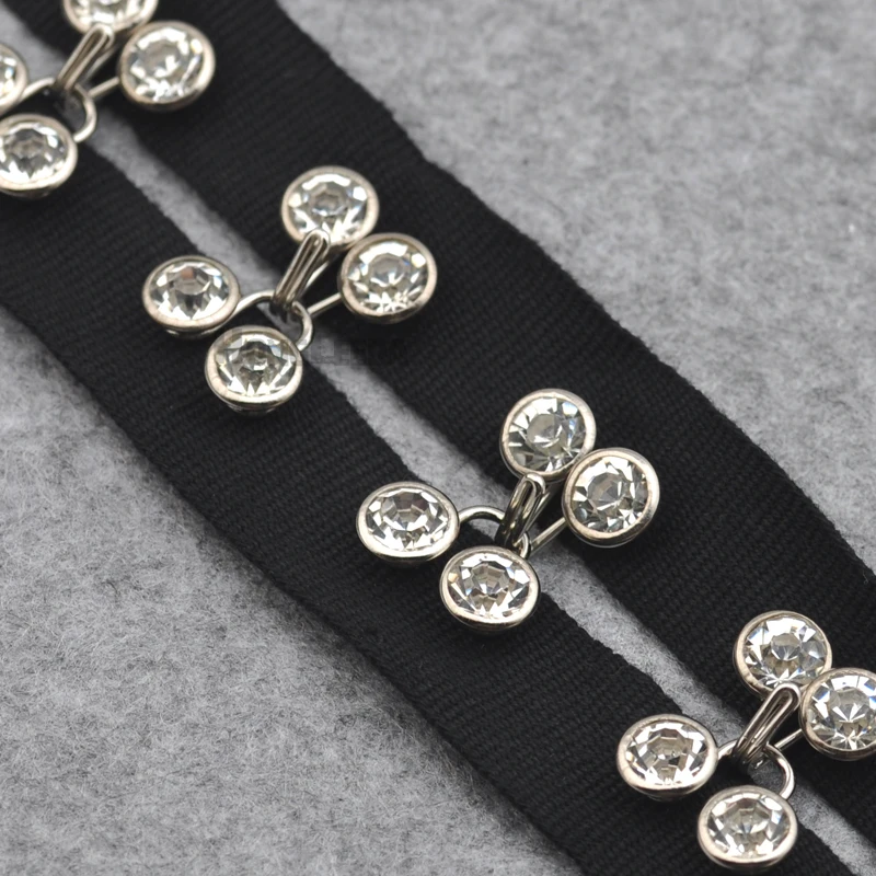 DIY unique handmade clear A glass rhinestone rivets on 2cm black cotton