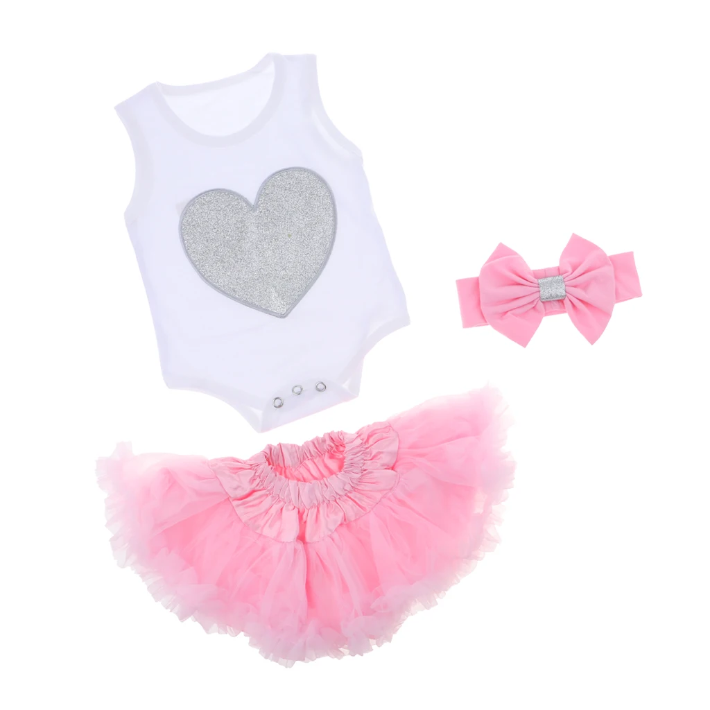 Newborn Baby Doll Clothes for 22inch-23inch Reborn Girl Doll Rompers Pink Skirt Headband Suit