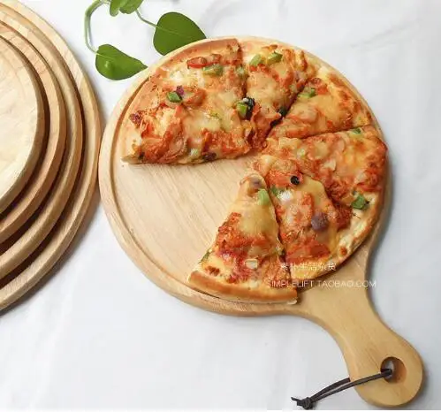 

High Quality Japanese Style Wood Pizza Plate Cake Pallet Large Dish With Handle