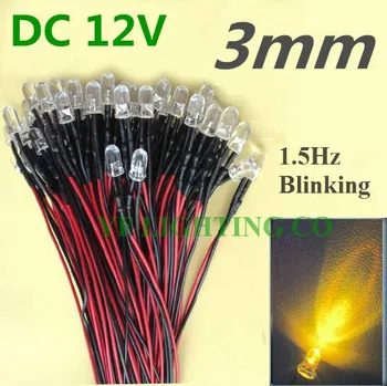 

Electronic Components 1.5Hz Blinking LED 12V Pre-wired led 3mm round yellow prewired 20cm cable for DIY LED decoration