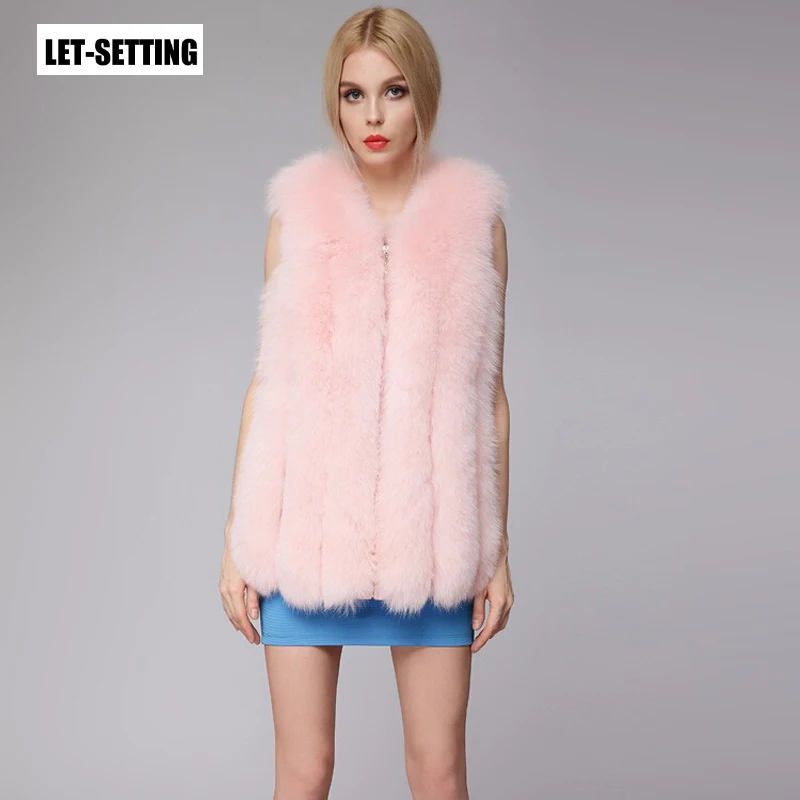 LET-SETTING hot sale winter sleeveless female fox Faux Fur Vest black red white | Женская одежда