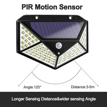 100LED открытый водонепроницаемый датчик движения солнечной энергии лампы 270 градусов угол настенные светильники