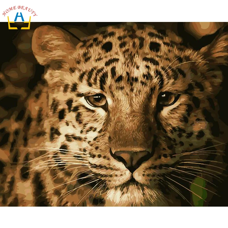 

Diy oil painting by numbers hand painted canvas picture wall art coloring paint by number brush drawing leopard animals E651