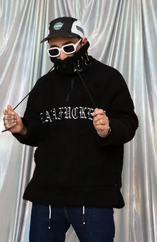 

Chic Brand Men's Autumn and Winter Men's Sweatshirt High Street Letters Embroidered Fluff Thick Stand Collar Sweatshirt