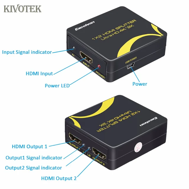 Best Price KIVOTEK 8PCS/LOT 4Kx2K 1 In 2 Out 1 to 2 HDMI 4K Splitter 1x2 4K HDMI Splitter 2 Ports,Support HDTVs 3D,Full HD 1080P,CEC,