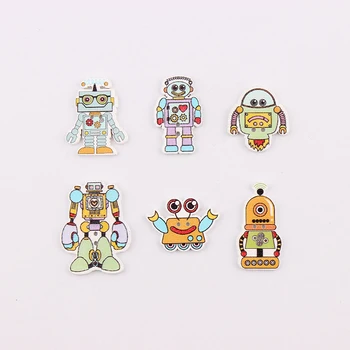 

2 Holes Mixed Wooden Button Mulity Robots Pattern Scrapbook Craft Buttons Mix 50pcs Garment Botoes Accessories