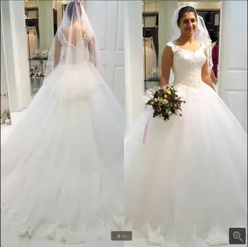 

2016 fashion ball gown princess wedding dress cap sleeve v neck beaded bride gowns puffy court train wedding dresses