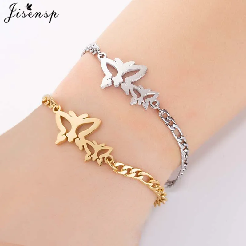 

Jisensp Lovely Butterflies Stainless Steel Bracelet for Women Simple Romantic Butterfly Chain Bracelet Valentine's Day Gift