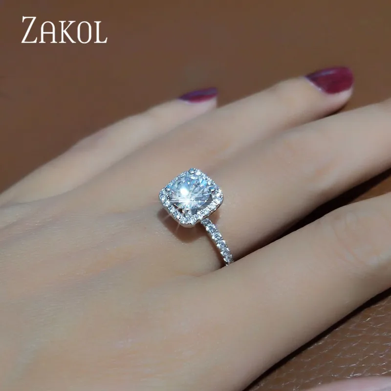 ZAKOL серебряные свадебные кольца для женщин AAA квадратные циркониевые Кристаллы ювелирные изделия Bijoux Femme аксессуары, обручальные кольца FSRP2054