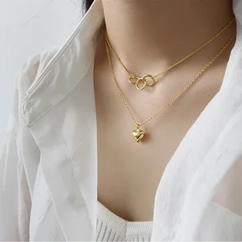 

Silvology 925 Sterling Silver Double Layer Circle Heart Necklace 2019 Fashionable Pendant Necklace For Women 925 Jewelry Gift
