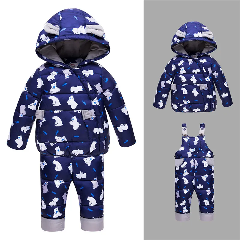 

YorkZaler Winter Kids Clothes Duck Down Jacket Set for -30Degree 2PCS Warm Hooded Down Jacket+Romper Children Snowsuit Outerwear