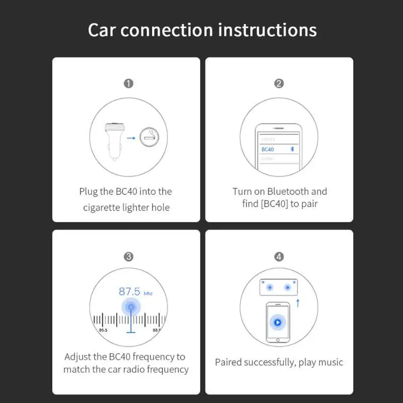 BC40 Bluetooth 4,2 FM передатчик Беспроводной FM модулятор Громкая связь автомобильный комплект mp3-плеер с двумя портами USB Зарядное устройство мотоцикл аудио