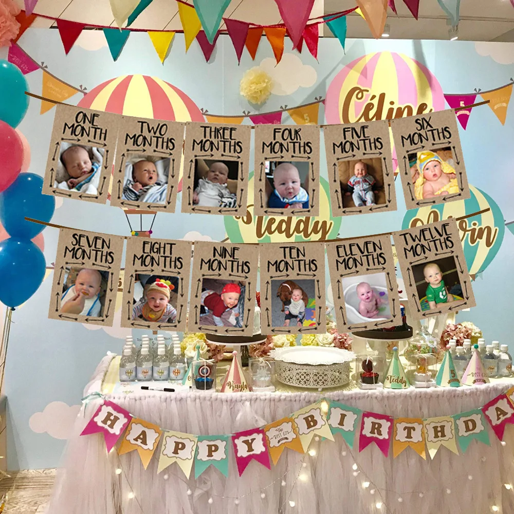 Salvaje una foto marco cumpleaños Banner primer Feliz cumpleaños decoraciones Garland 1 er bebé niño niña mi 1 año de fiesta suministros