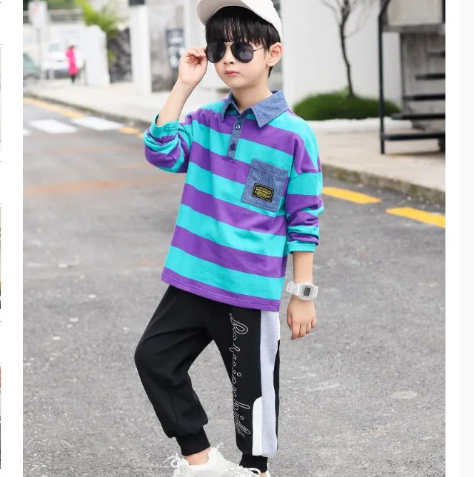 

New Boys Long Sleeve Shirt Spring & Fall Children's Striped Undershirts Clothes Teenager Kids Casual Bottoming Shirts 4-14Y P50