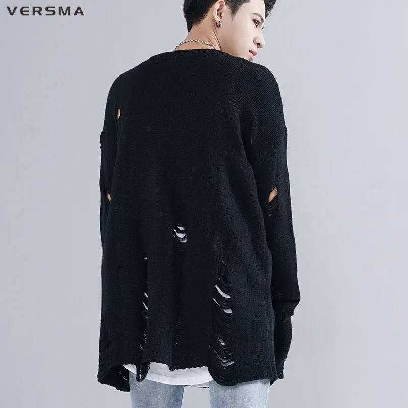 VERSMA корейский рваные негабаритных Канье Западный свитер мужской пуловер высокого качества черный Джастин Бибер свитер для пар Прямая поставка