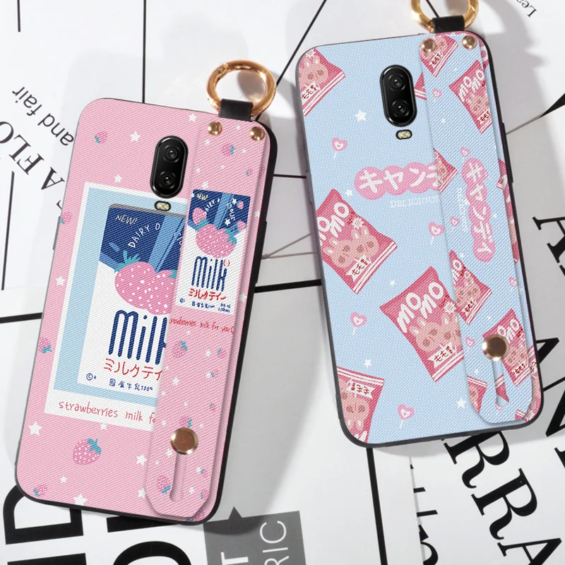 

Soft Silicone Candy Cover Case For Oneplus 6 1+6 One plus 6 Luxury Wrist Strap Soft Holder Case For Oneplus 6T 6 T