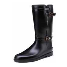 TONGPU/женские сапоги до середины икры с пряжкой и молнией; непромокаемые сапоги черного цвета; 14-311