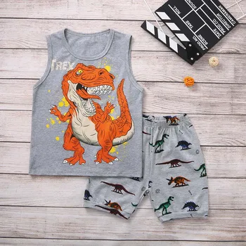 

New Arrival Baby Boy Kids Toddler Cartoon Dinosaur Sleeveless Black Vest Tops+ Shorts Pajamas Outfits Set baby clothing#p4