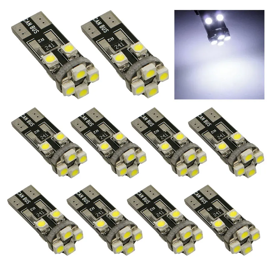 

10pcs T10 LED 8 SMD 3528 Canbus No Error 194 168 W5W T10 LED Interior Instrument Light Lamp Reading Bulb Free Shipping