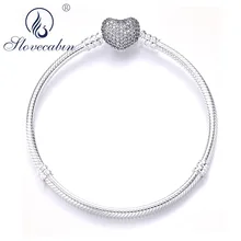 Lovecabin подлинный 925 пробы Серебряный прозрачный CZ Циркон Проложить Любовь сердце цепь змея браслет и браслет подходит для женщин помолвка