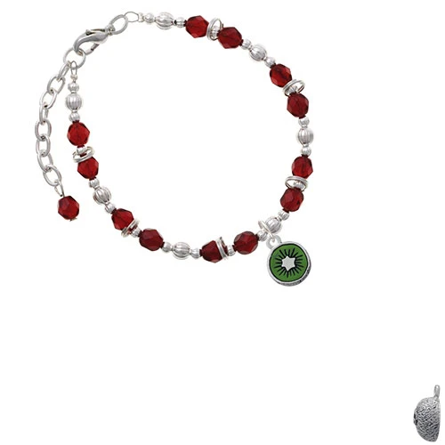 Silvertone 3-D Green Enamel Kiwi Maroon Beaded Bracelet