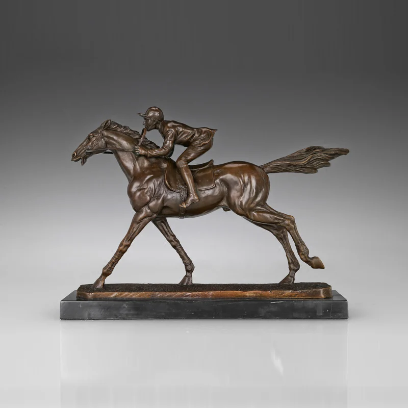 ATLIE برونزية سباق الخيل تمثال العتيقة الذكور الحصان المتسابق النحت البرونزية النحاس تمثال ل ديكور داخلي في الهواء الطلق
