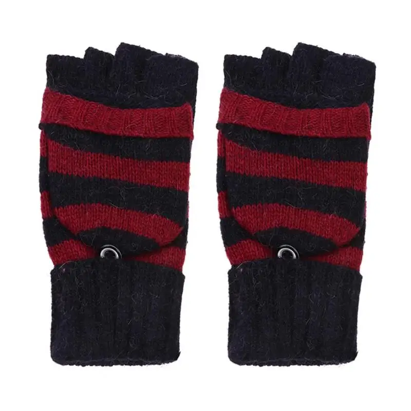 Кашемировые полосатые вязаные перчатки без пальцев Зима Осень Теплые мягкие перчатки мужские женские флип модные варежки