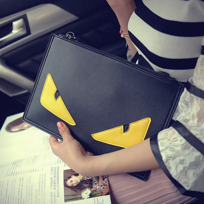 

Brand Men Bag Shoulder Messenger Bags PU Leather Male Handbag Leisure Monster Eyes Day Clutches Envelope Women Clutch Bag Black