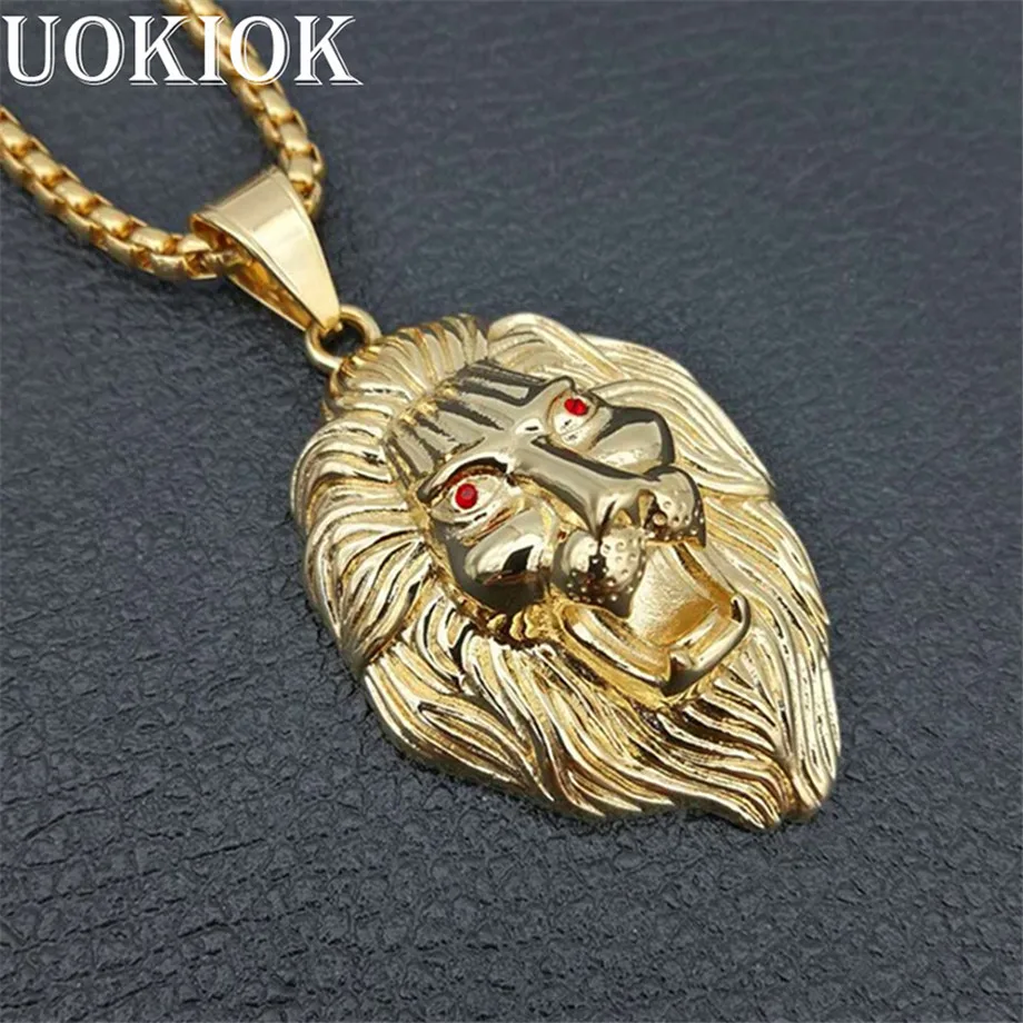 

Hip Hop Jewelry Animal Necklace New Arrival Lion Head Pendant Rhinestone Stainless Steel Necklace Iced Out Chain Mens Gift