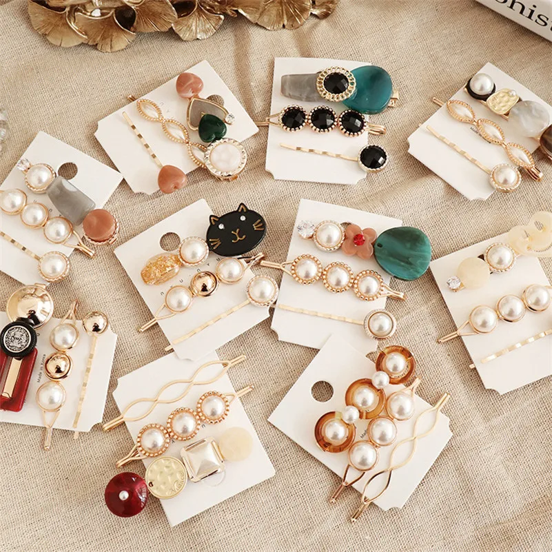 

3PCS/SET Korean Hair Accessories Metal Gold Pearl Hairpins Elegant Irregular Acetate Hair Clip for Women Girl Barrette Headwear